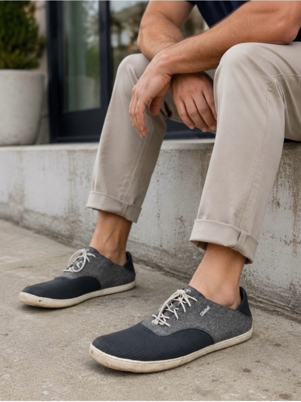 Olukai Nohea Moku Slip On Sneakers Men Size 11 Gray No Tie Laces Perforated